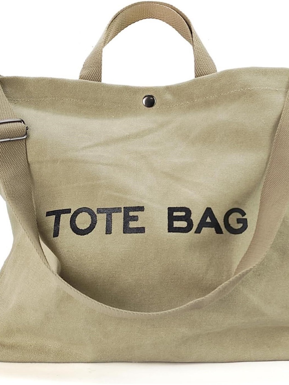 Khaki Canvas Tote Bag with Black 'TOTE BAG' Print